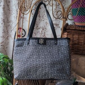 Tommy Hilfiger Black and White Logo Tote